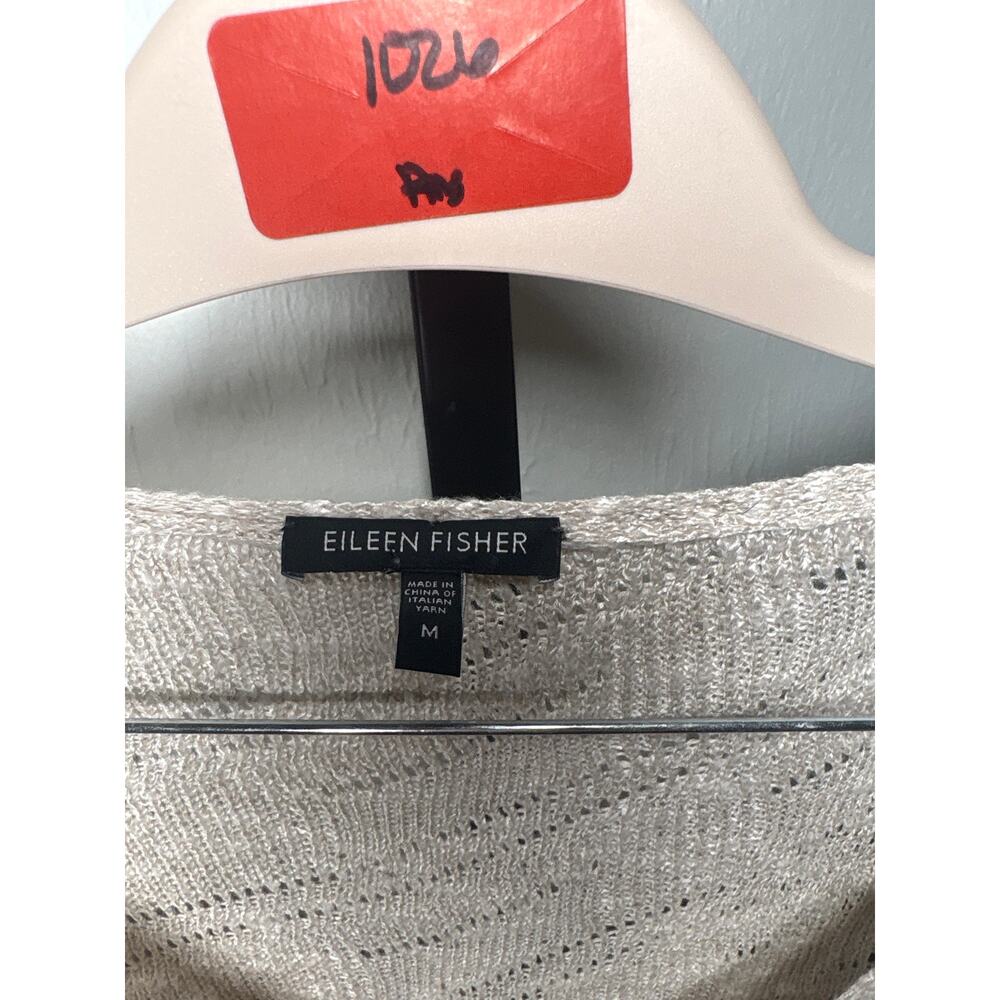 Eileen Fisher Linen Blend Sweater Top Medium Beige Karma Ripple Pointelle Knit - Picture 4 of 6